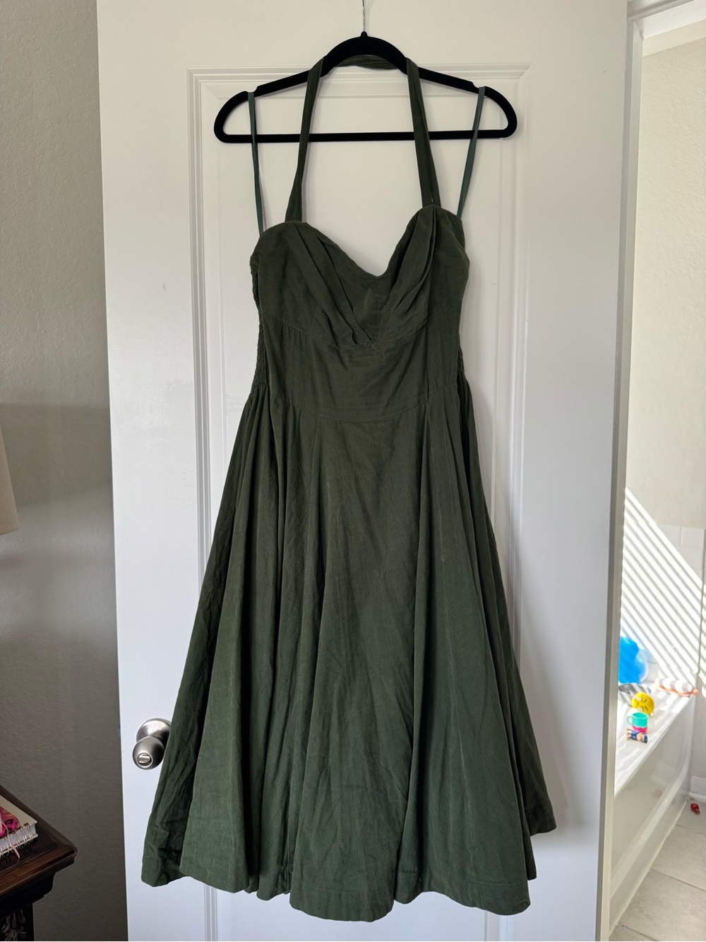 Anthropologie Olive Green Halter Fit-and-Flare Dress